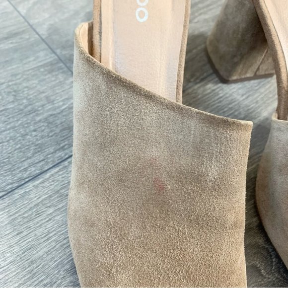 Aldo Suede Aldosina Block Heel Open Toe Mules Tan Size 7.5 - Picture 13 of 16